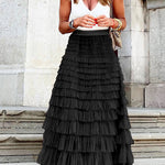 Margovil Ruffle Layered Mesh A-line Long Tulle Skirt