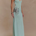 V Neck Sleeveless Open Back Knit Maxi Dress with Sequin