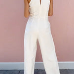 7 Colors Sleeveless Halter Waisted Wide Leg Jumpsuit