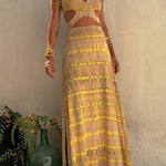 Margovil V Neck Cut Out Side Split Tie Dye Maxi Dress