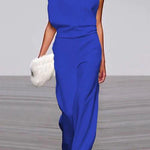 Margovil Cowl Neck One Shoulder Batwing Sleeve Party Suit