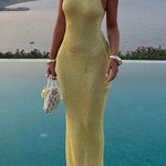 Margovil U Neck Sleeveless Sequin Bodycon Maxi Dress