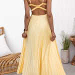 V Neck Backless Cut Out Pleated Maxi Cami Dress