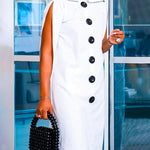 Loose Sleeveless Buttoned Boat Neck Maxi Dresses