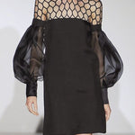 Long Sleeves Loose Hollow Solid Color Split-Joint Round-Neck Mini Dresses