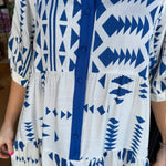 Women's Button V Neck Geometric Print Dress