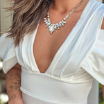 IVORY OPEN SHOULDER MAXI DRESS WITH SLIT