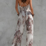 Retro Floral Print Chiffon Straight-leg Jumpsuit