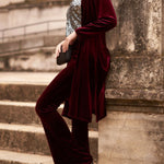 LUXE LADY VELVET LONG SLEEVE OPEN FRONT DRAPE MIDI KIMONO