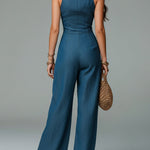 Retro Tencel Denim Shirt-collar Straight-leg Jumpsuit
