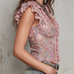 Vintage-style Printed Chiffon Blouse With Ruffles