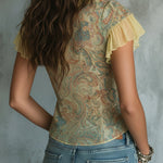 Vintage-style Printed Chiffon Blouse With Ruffles