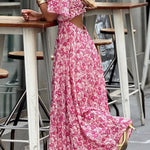 Red floral V-neck leisure holiday dress