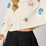 Halloween Skull Sequined Loose Casual Sweatshirt