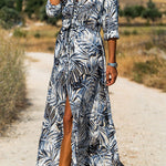 Lapel-collar boho-print single-breasted maxi dress