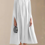 Simple Batwing Sleeves Lace-Up Solid Color High-Neck Midi Dresses