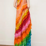Rosha Georgette Crepe Tie-dye Print Layered Ruffles A-line Maxi Dress