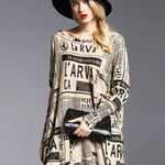 Vintage Loose One-Shoulder Newspaper Printed Split-Joint Sweater