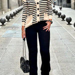 Beige striped simple cardigan