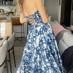 Margovil Strapless Back Lace-up Print Maxi Party Dress