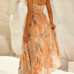 Halter Bow Neck Backless Beck Print Swing Maxi Dress