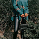 Margovil High Neck Side Slit Cheetah Pattern Sweater