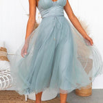Margovil Adjustable Spaghetti Strap Backless Mesh Maxi Party Dress