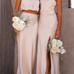Margovil Turtleneck Sleeveless Crop Top High Waist Maxi Skirt Satin Set