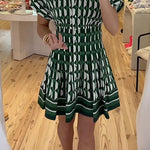 Short Sleeves Button Up Geometric Print Mini Dress