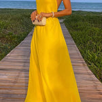 Margovil Chain Halter Open Back Maxi Swing Dress