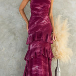 Sleeveless Ruffle Hem Tie Dye Maxi Dress