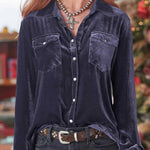 Women's retro gold velvet long-sleeved shirt