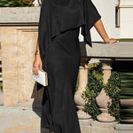 Batwing Sleeves Cape Shiny Solid Color Split-Joint Boat Neck Evening Dresses Maxi Dresses