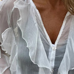 Solid Color Chiffon Ruffled V-neck Patchwork Top