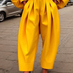 High-Low Loose Pleated Pockets Solid Color Pants Trousers