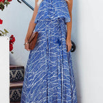 Summer Picnic Printed Elastic Waist Strapless Tie Maxi Dress