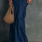 Boho-Vintage Elegant Imitation Denim Indigo Ruched Maxi Dress