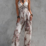 Retro Floral Print Chiffon Straight-leg Jumpsuit