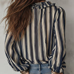 Bohemian Striped Chiffon Blouse With Ruffles