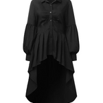 High-Low Long Sleeves Buttoned Falbala Solid Color Lapel Collar Blouses&Shirts Tops