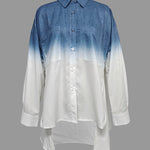 High-Low Loose Gradient Printed Split-Joint Split-Side Lapel Blouses&Shirts Tops