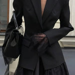 Solid Color Lace Panel Long Sleeve Button Elegant Blazer