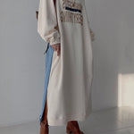 Original Loose Long Sleeves Letter Print Split-Side Split-Joint Round-Neck Midi Dresses
