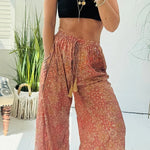 Vintage Boho Ethnic Print High Rise Elastic Drawstring Waist Pocketed Loose Pants