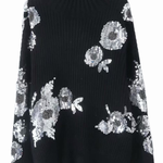 Turtleneck Loose-fitting Sequined Floral Pattern Long Sleeve Knitted Sweater
