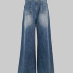High Waisted Wide Leg Contrast Color Fringed Split-Joint Jean Pants Bottoms