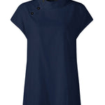 Solid Color Stand Collar Cap-Sleeve Shirts
