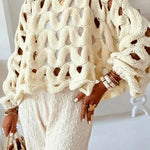 Solid Color Casual Hollow Long-sleeved Holiday Knitted Sweater