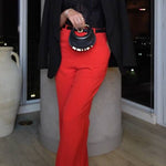 Red slimming wide-leg pants