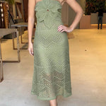 Libby Crochet Knit Oversized Flower Design Halter Texture Maxi Dress